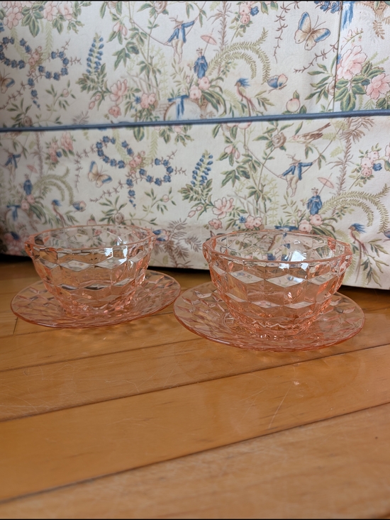 Other - Vintage Pink Pressed Glass Dessert Bowls with Saucers